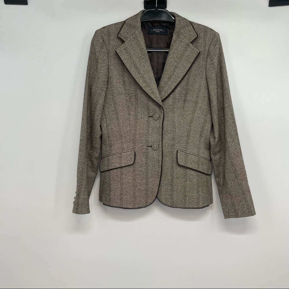 Weekend Max Mara Wool Silk Blazer Jacket Size 8 Herringbone Brown